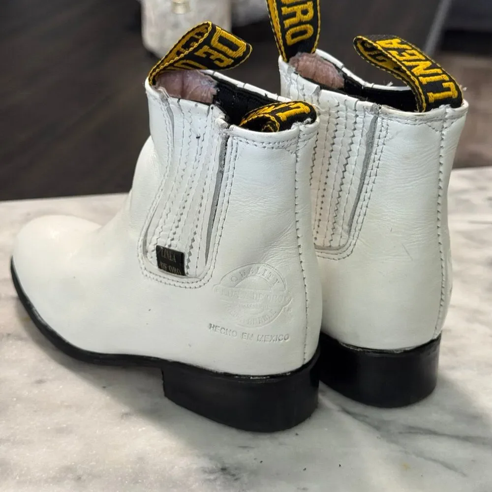 White Leather Sole Botin Charro
